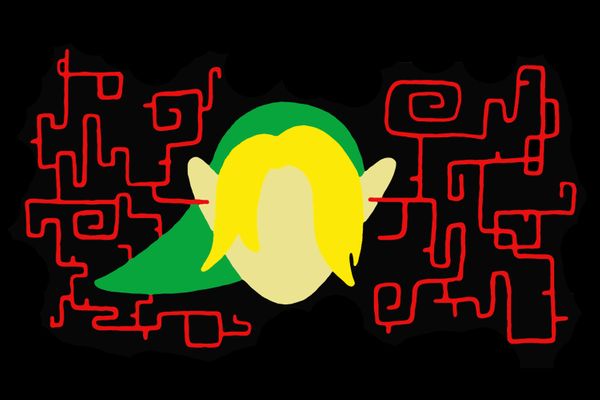 Zelda-themed artwork of Link listening to sinister music