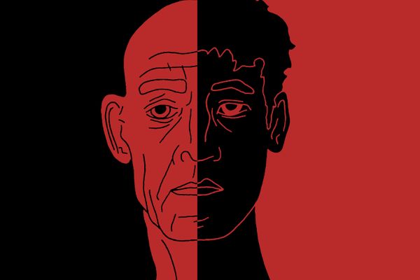 Artwork combining the faces of Fletcher and Neiman from the film 'Whiplash'